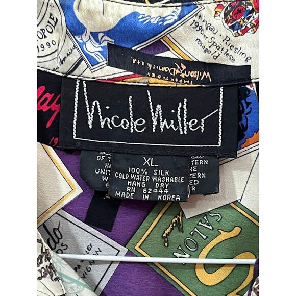 VTG 90s Nicole Miller Shirt Silk Napa Valley Wine Country XL - Picture 3 of 7